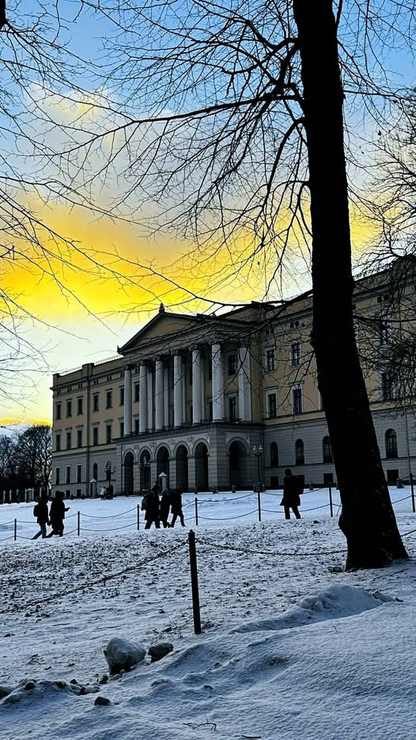 Palácio Real de Oslo no inverno com neve