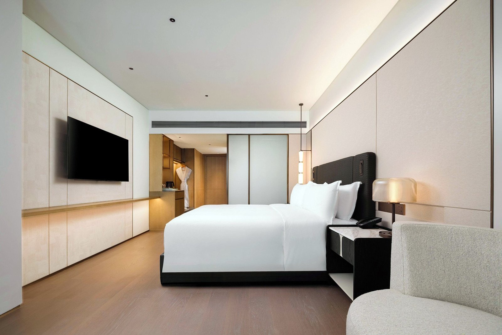 Quarto moderno de hotel 5 estrelas em Guangzhou com cama king size